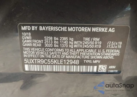 2019 BMW X3 xDrive30I z USA, uszkodzony, nr VIN 5UXTR9C55KLE12948